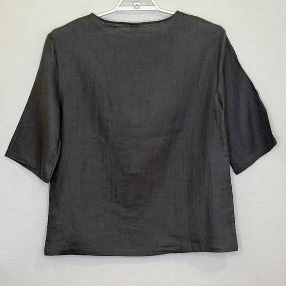 Lintico Tunic Top Womens Small Dark Gray 100% Linen Lagenlook 3/4 Sleeve Pockets - Picture 5 of 7